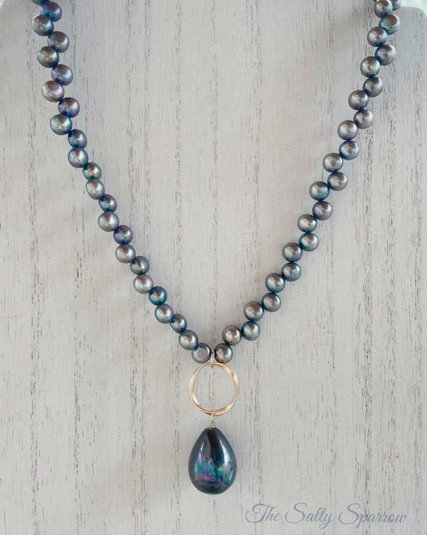 Peacock pearl & mother of pearl cocktail necklace