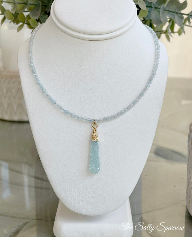 Aquamarine & light blue druzy necklace
