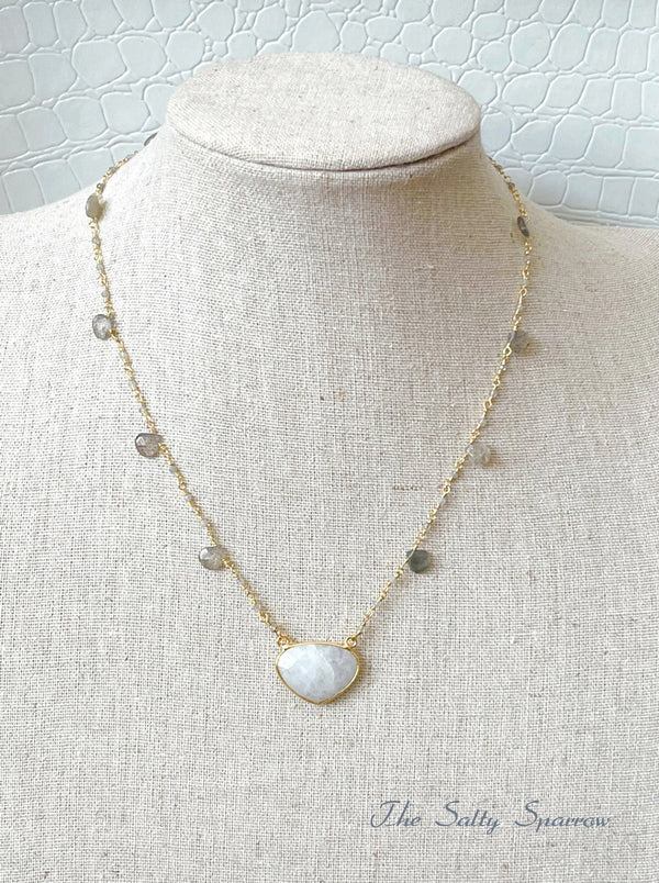 Labradorite Drops and Moonstone Pendant