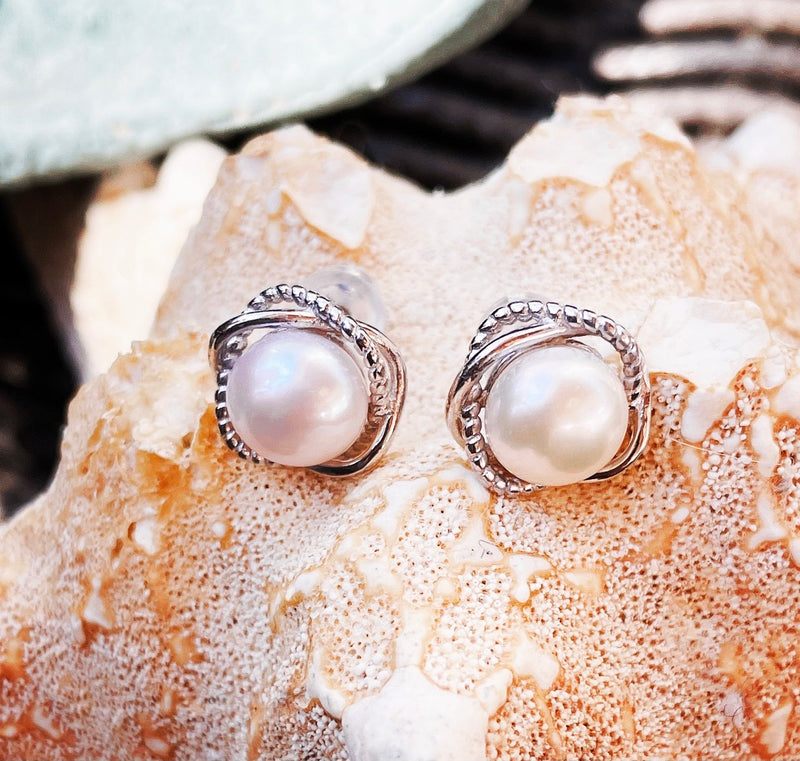 Sterling silver pearl studs