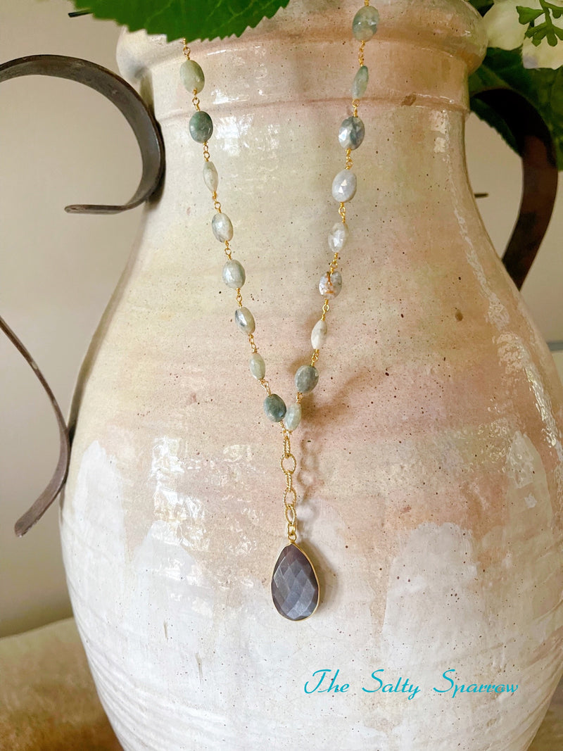 Chocolate Moonstone and Silverite Rosary Necklace