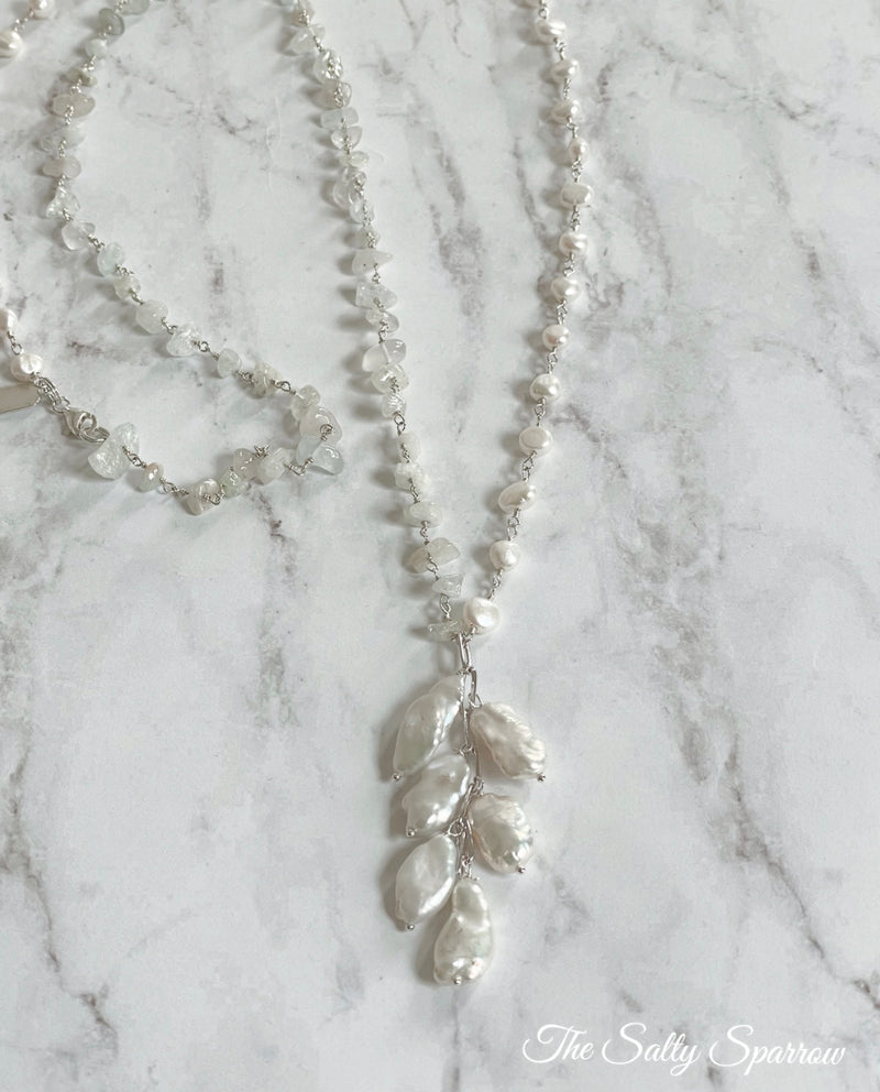 Cascading pearl & aquamarine necklace