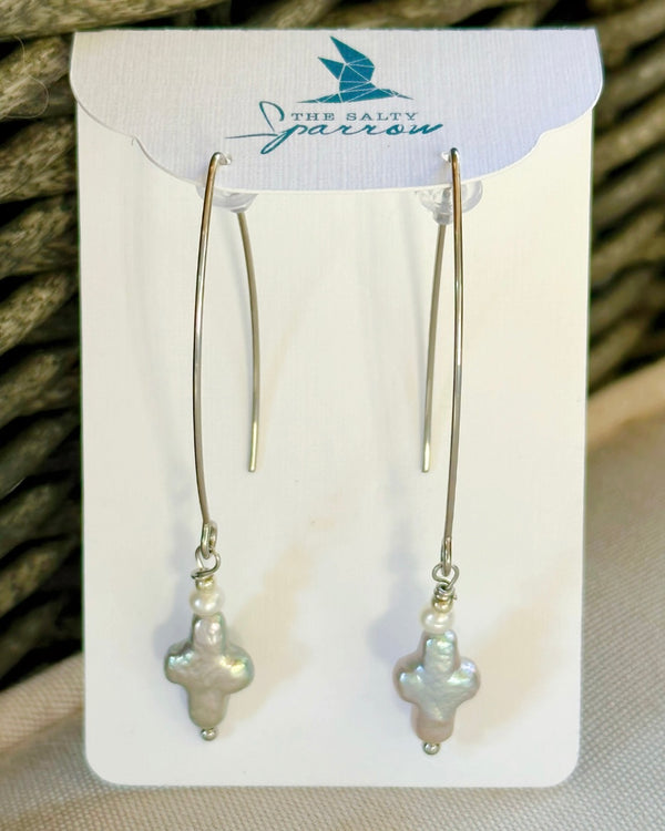 Pearl cross earrings