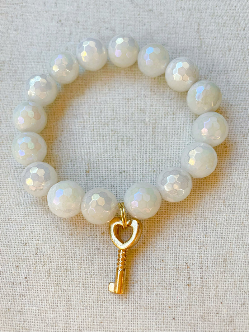 Mystic white moonstone with heart key bracelet