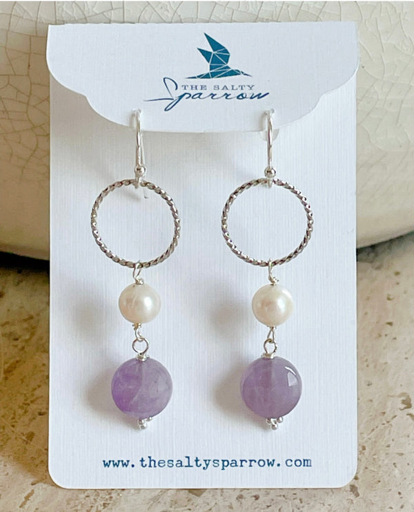 Pearl & Amethyst drop earrings