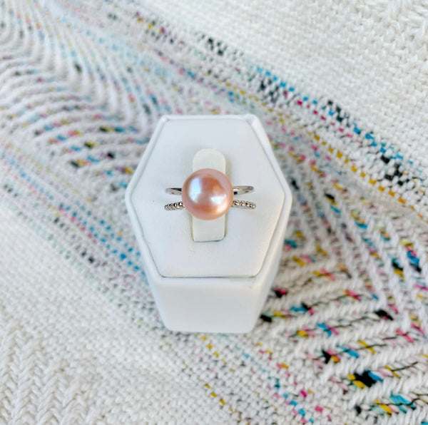 Double band pink pearl ring