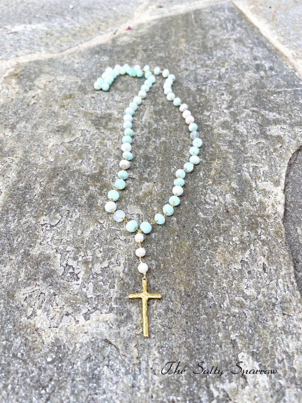 Peru Opal & Hammered Cross Necklace