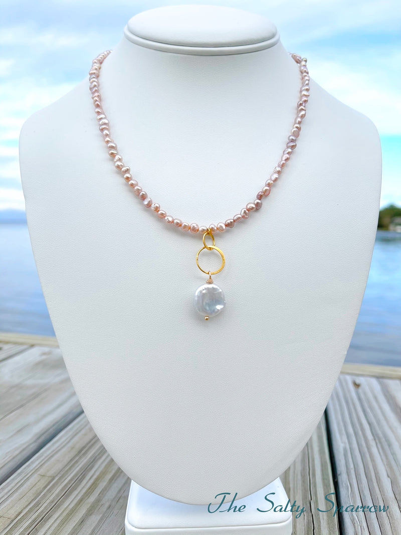 Petite Mauve Pearls and Coin Pearl Pendant