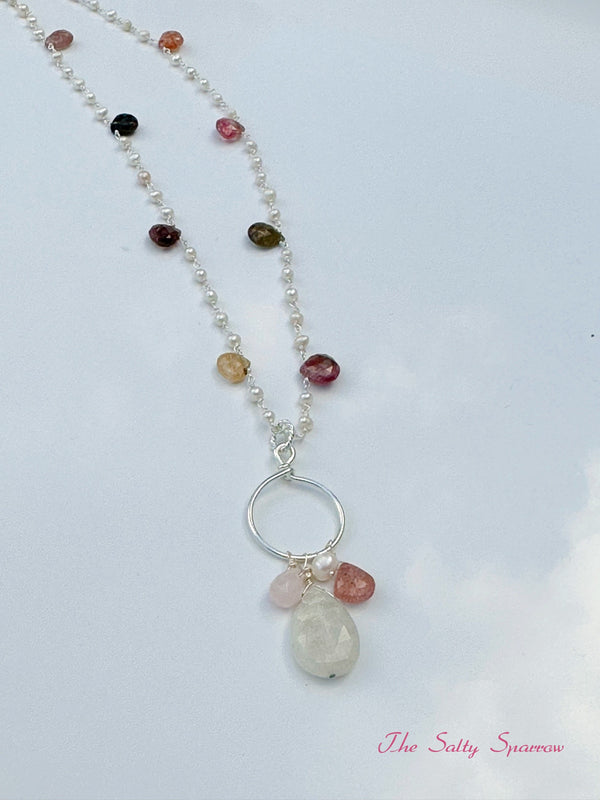 Tourmaline & Pearl Dangle Necklace