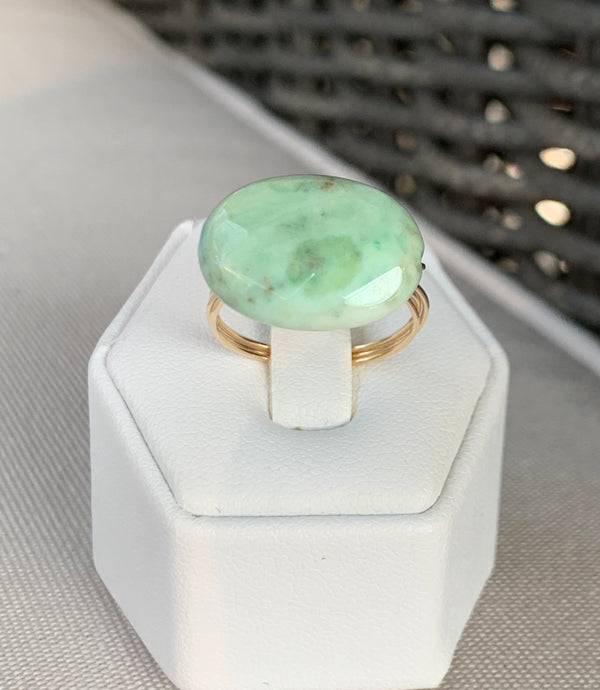 14k gold wire wrapped Amazonite ring