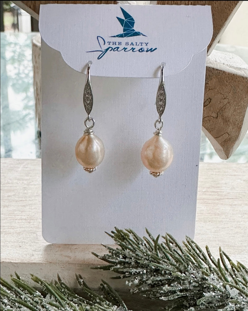 Peach pearl drop earrings
