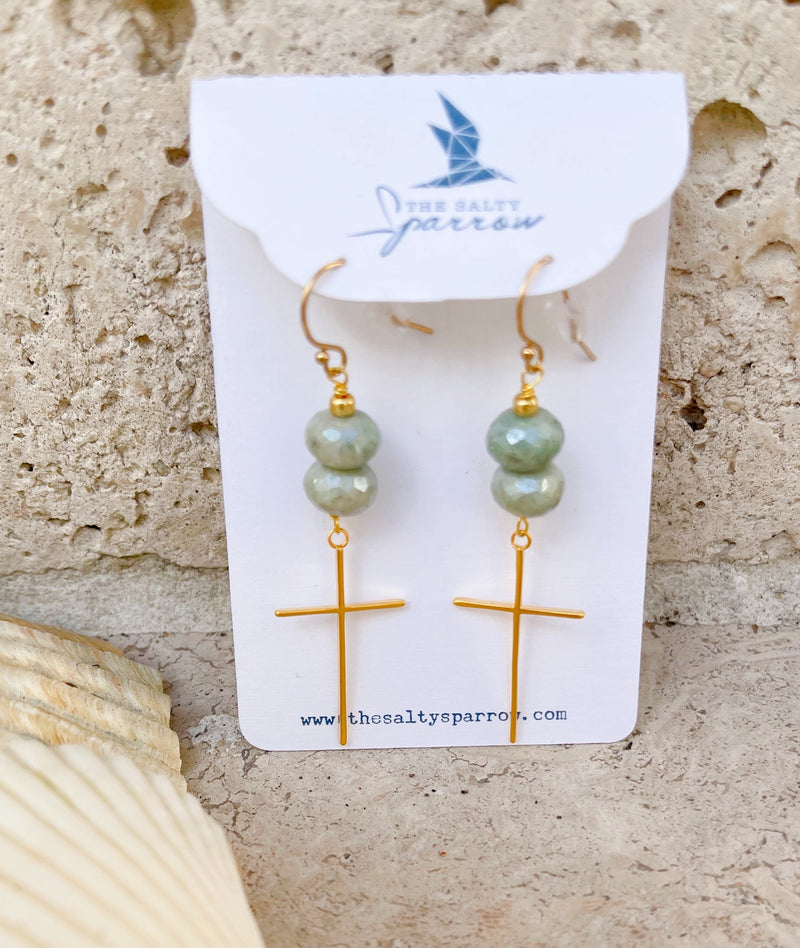 Gold Cross and Amazonite Earrings