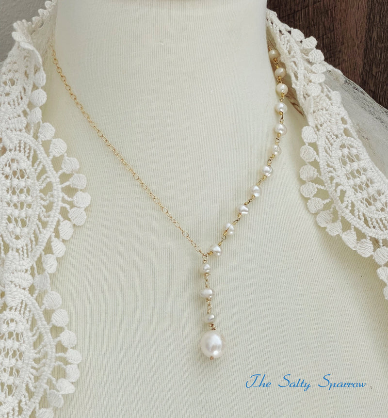 Pearl and Dainty Chain Illusion Necklace
