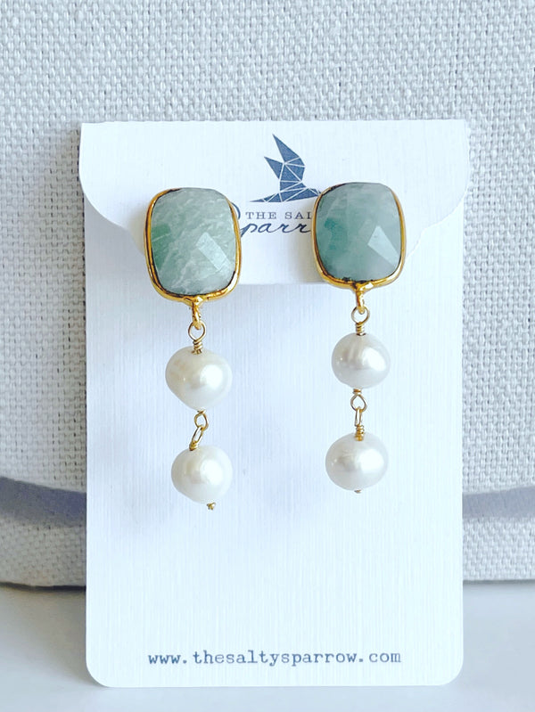 Amazonite and Pearl Earring Dangles