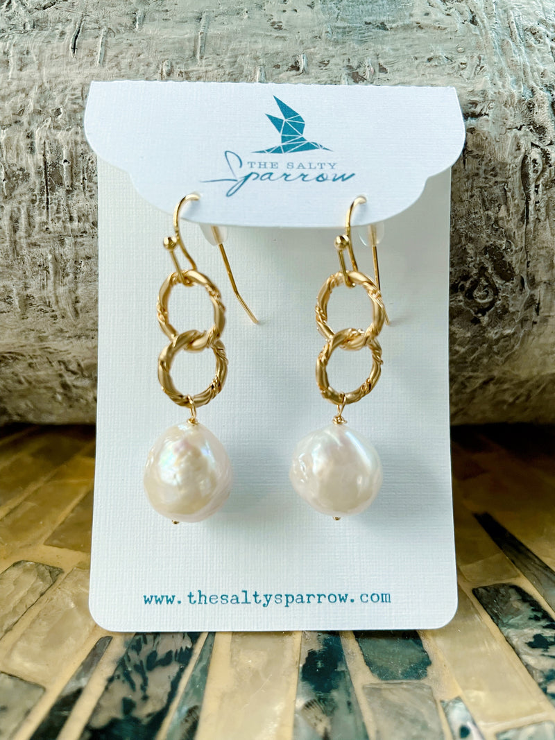 Baroque pearl & chain earrings