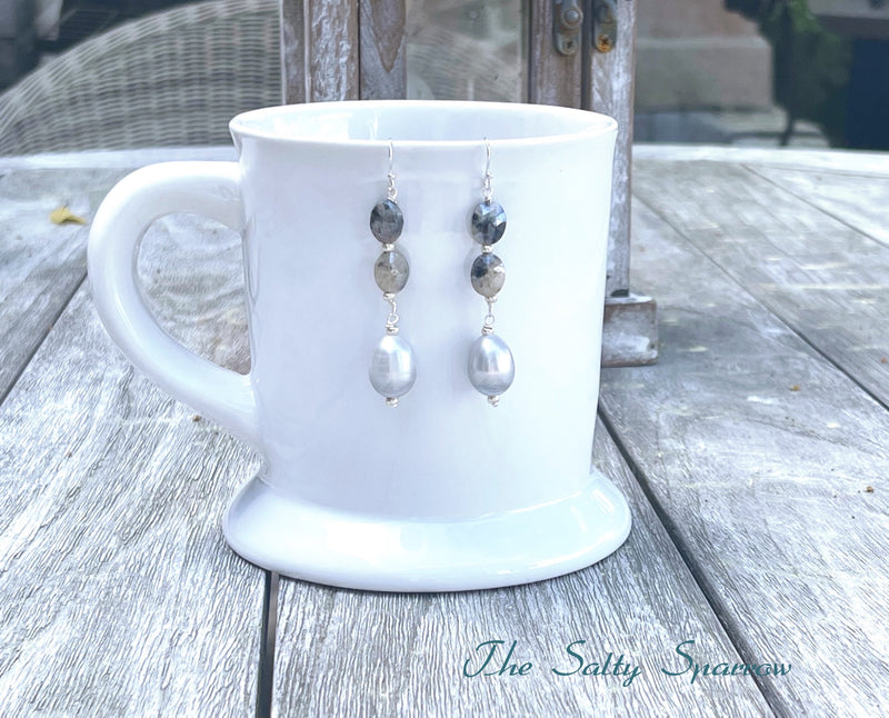 Silverite & Heather Gray Baroque Pearl Earrings