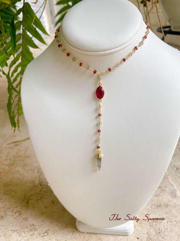 Garnet & Labradorite Rosary Necklace