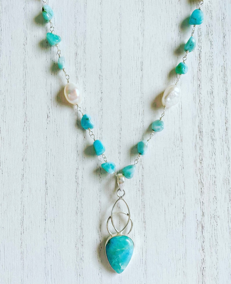 Larimar & pearl artisan necklace