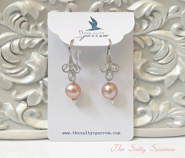 Blush Pearl Earrings with Silver Accents