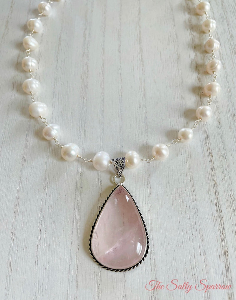 Pearl & rose quartz necklace