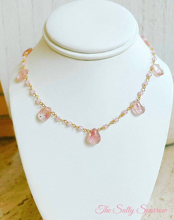 Strawberry quartz briolette necklace