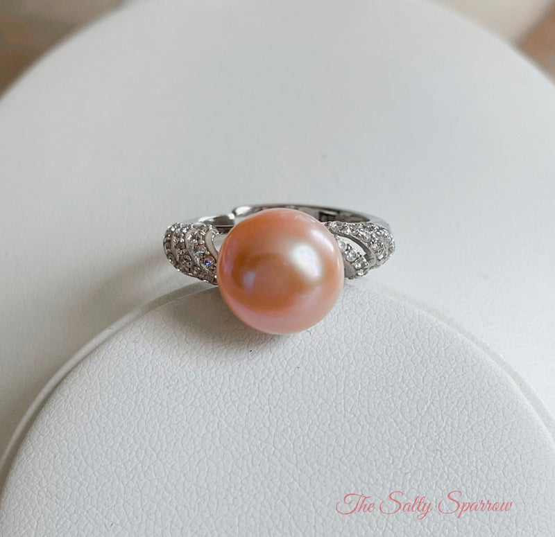 Pink pearl ribbon ring