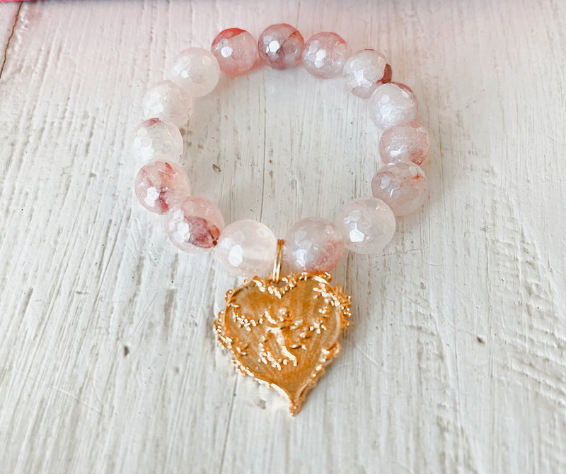 Strawberry Quartz or Silverite Stones with Romantic Heart (You Choose)