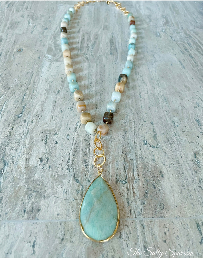 Cubed Amazonite necklace (long)