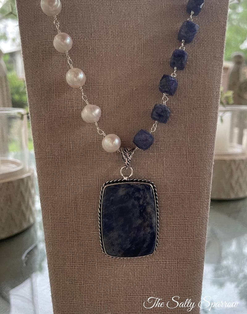 Pearl / blue moonstone & sodalite necklace