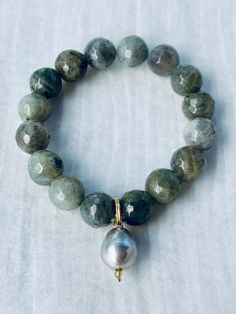 Labradorite with silver pearl charm