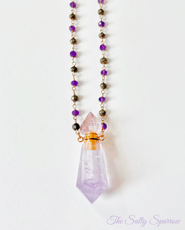 Amethyst essential oil bottle necklace