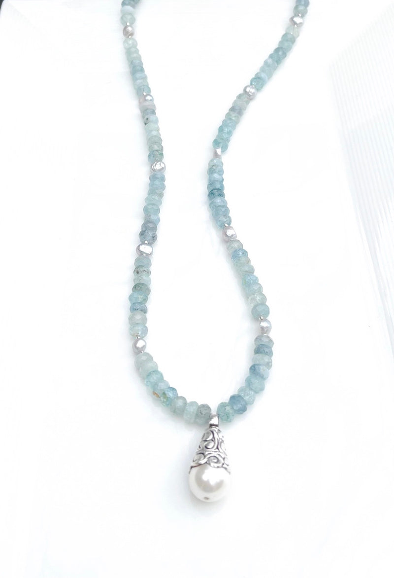 Aquamarine & Ethnic Pearl Pendant
