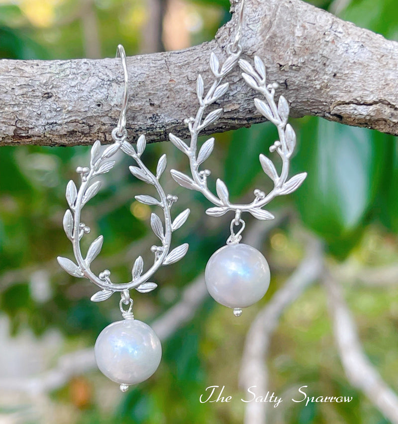 Silver Pearls on a Vine Earrings