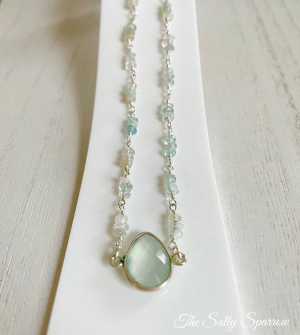 Multi aquamarine teardrop necklace