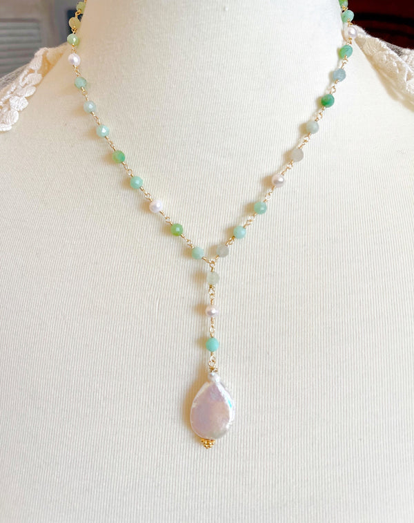 Amazonite and Paddle Pearl Pendant