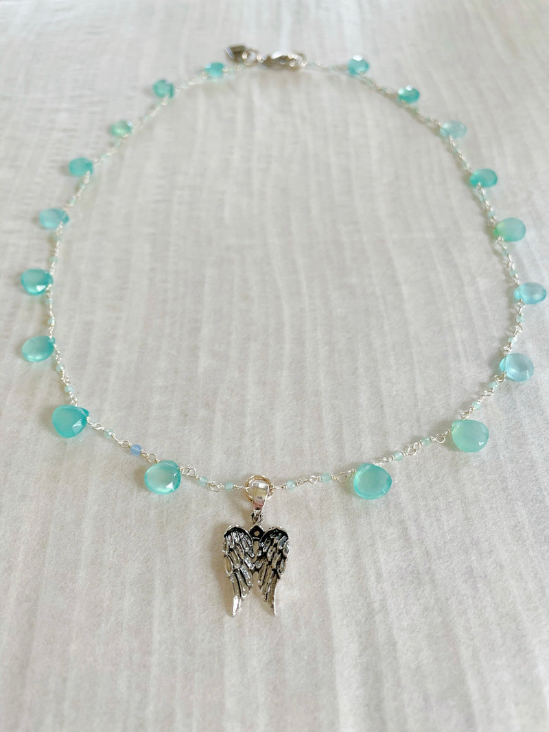 Agate briolette necklace with angel wings