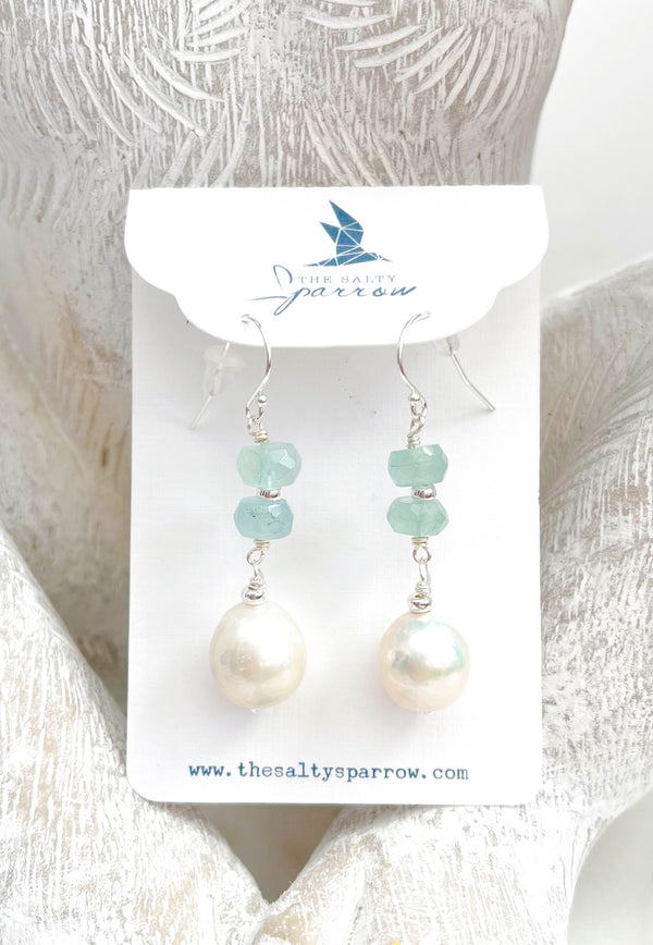 Baroque Pearl and Faceted Aquamarine Stone Earrings