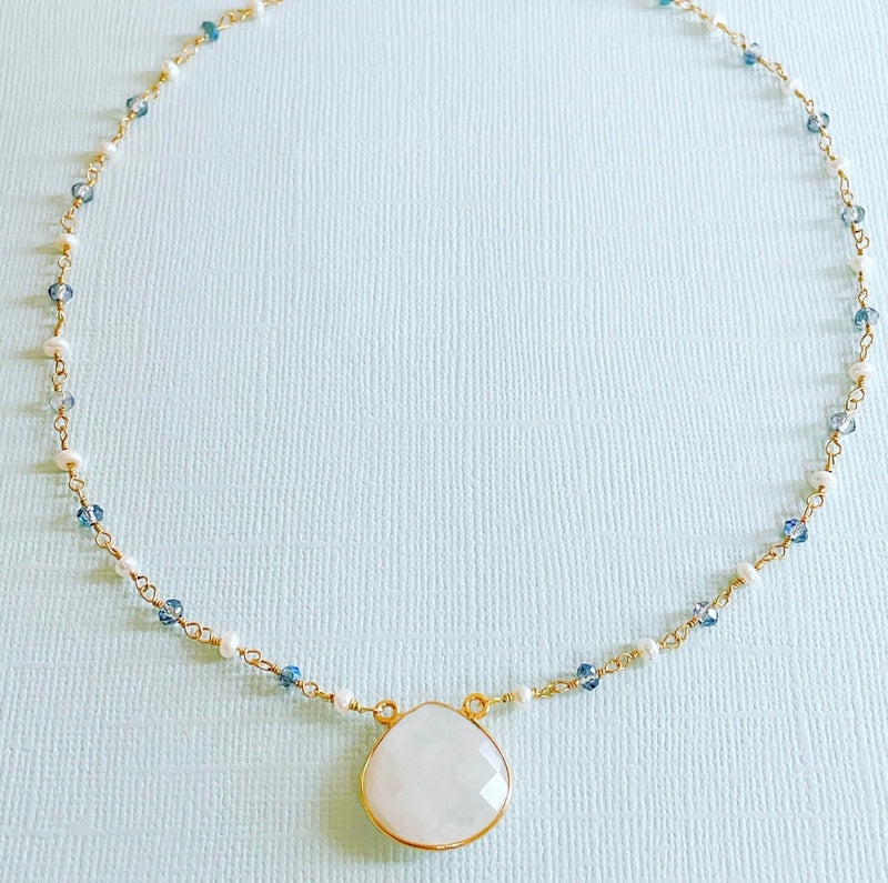 London blue quartz/ pearl/ moonstone necklace