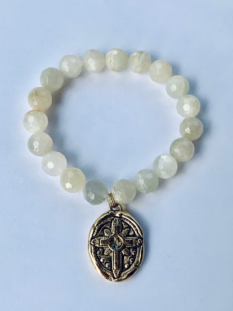Moonstone and large cross charm